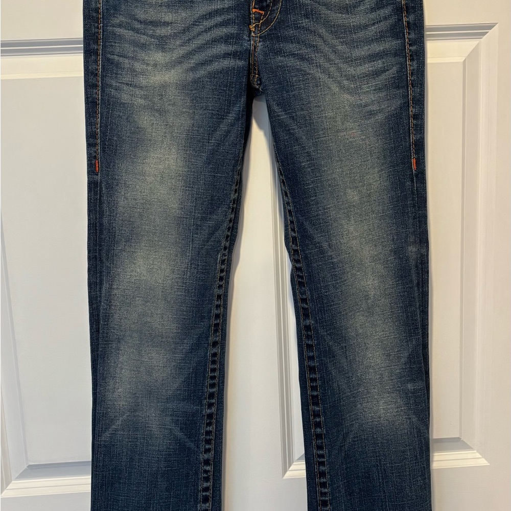 True Religion Blue Straight Leg Jeans with Vintage Wash